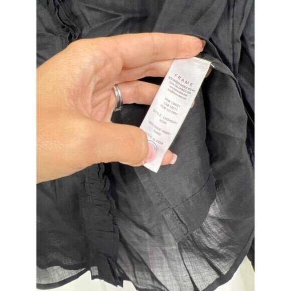 NEW Frame Lauren Ruffled Long Sleeve Button Down Black Sheer Blouse Top - Picture 5 of 7